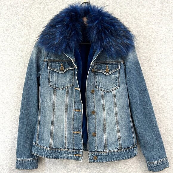 DRIFTWOOD Jackets & Blazers - Driftwood Denim Jacket Womens Small Blue Faux Fur Collar Mob Wife Whimsigoth